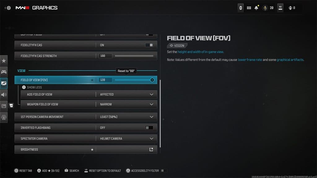 Modern Warfare 3 FOV Slider menu