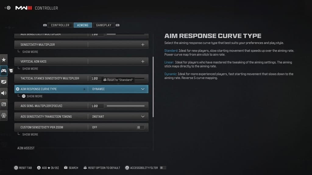 MW3 controller settings Aim Response Curve