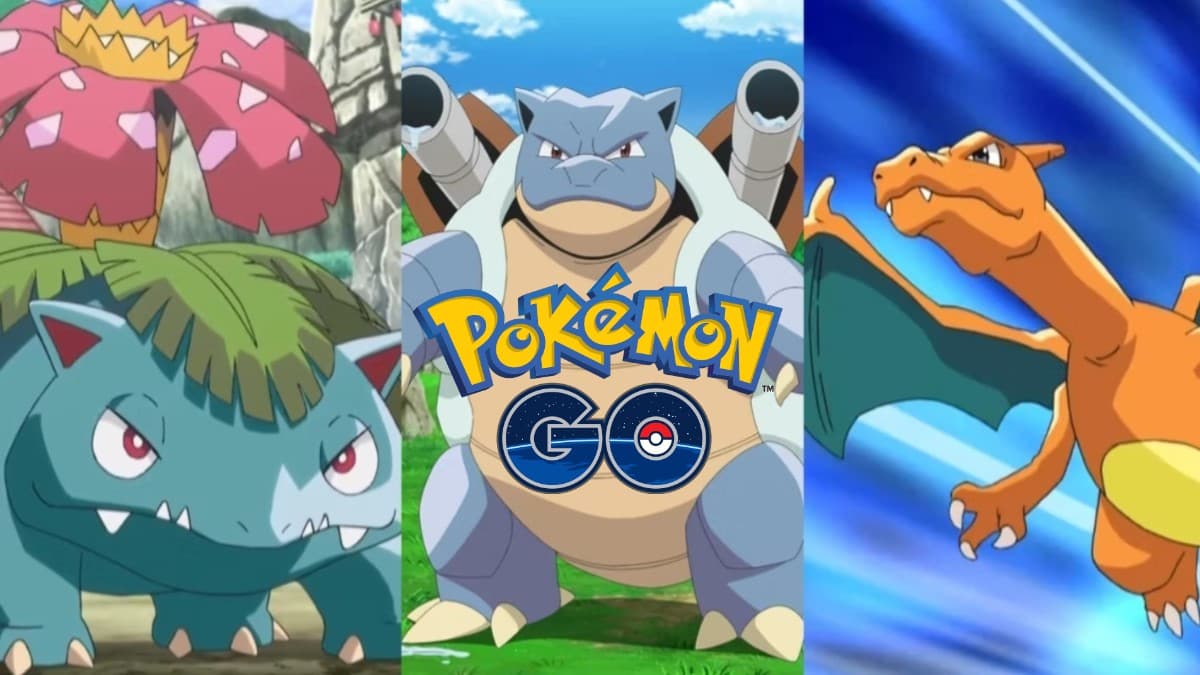 pokemon go kanto starters venusaur, blastoise, and charizard