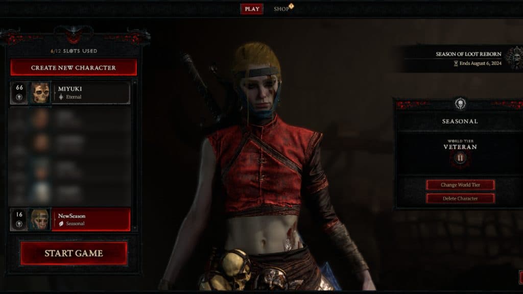 Seasonal character in Diablo 4